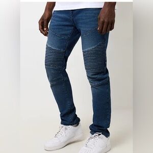 True Religion Mens Rocco Moto Relaxed Skinny Jeans Sz 36 Medium Autumn Wash